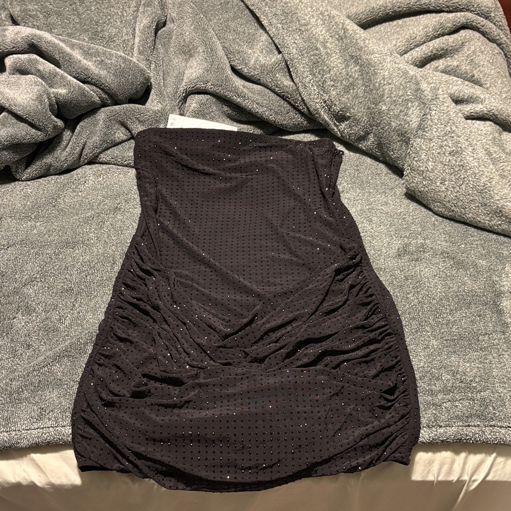 zara mini mesh black crystal dress